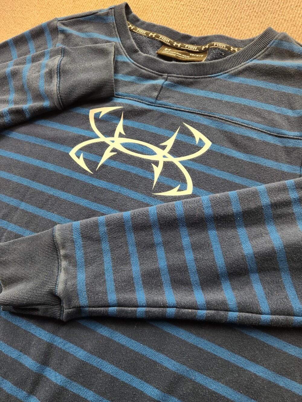Under Armour Fishing Sweatshirt Pullover Loose Blue Gray Striped Men's LG